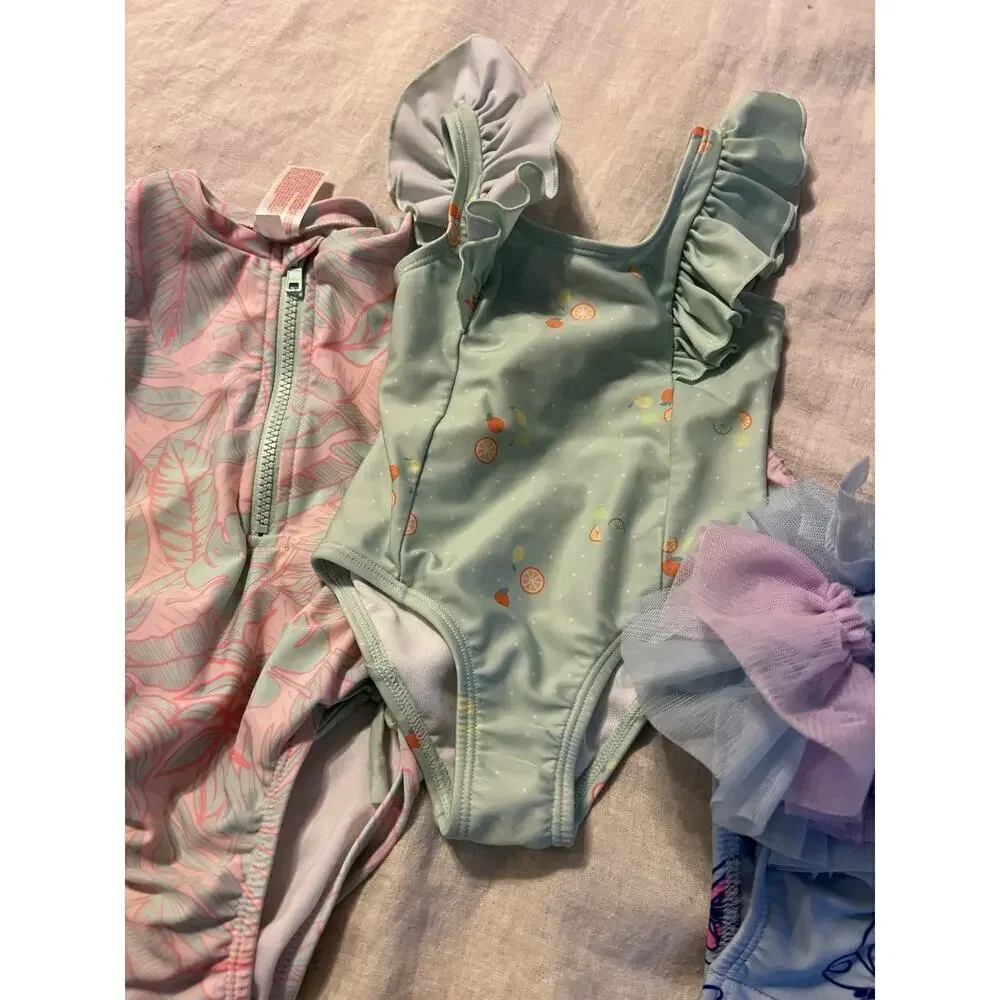 Lot Of 3 Cat And Jack Girls One Piece Bathing Suits Size 18 Months 2T Rash Guard